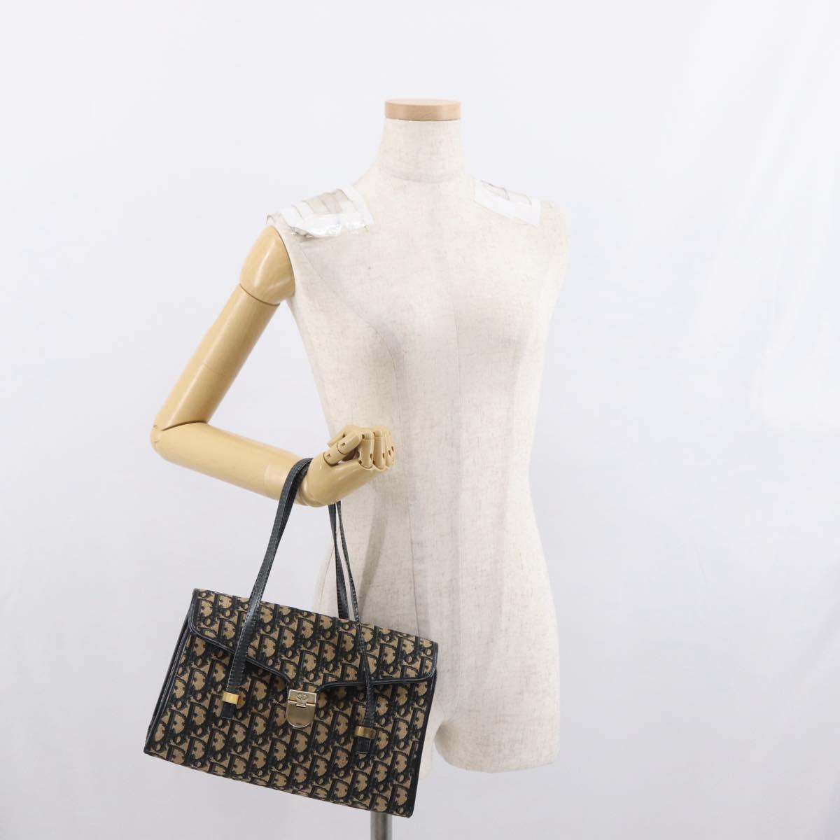 Christian Dior Trotter Canvas Hand Bag Navy Gold Auth 169605