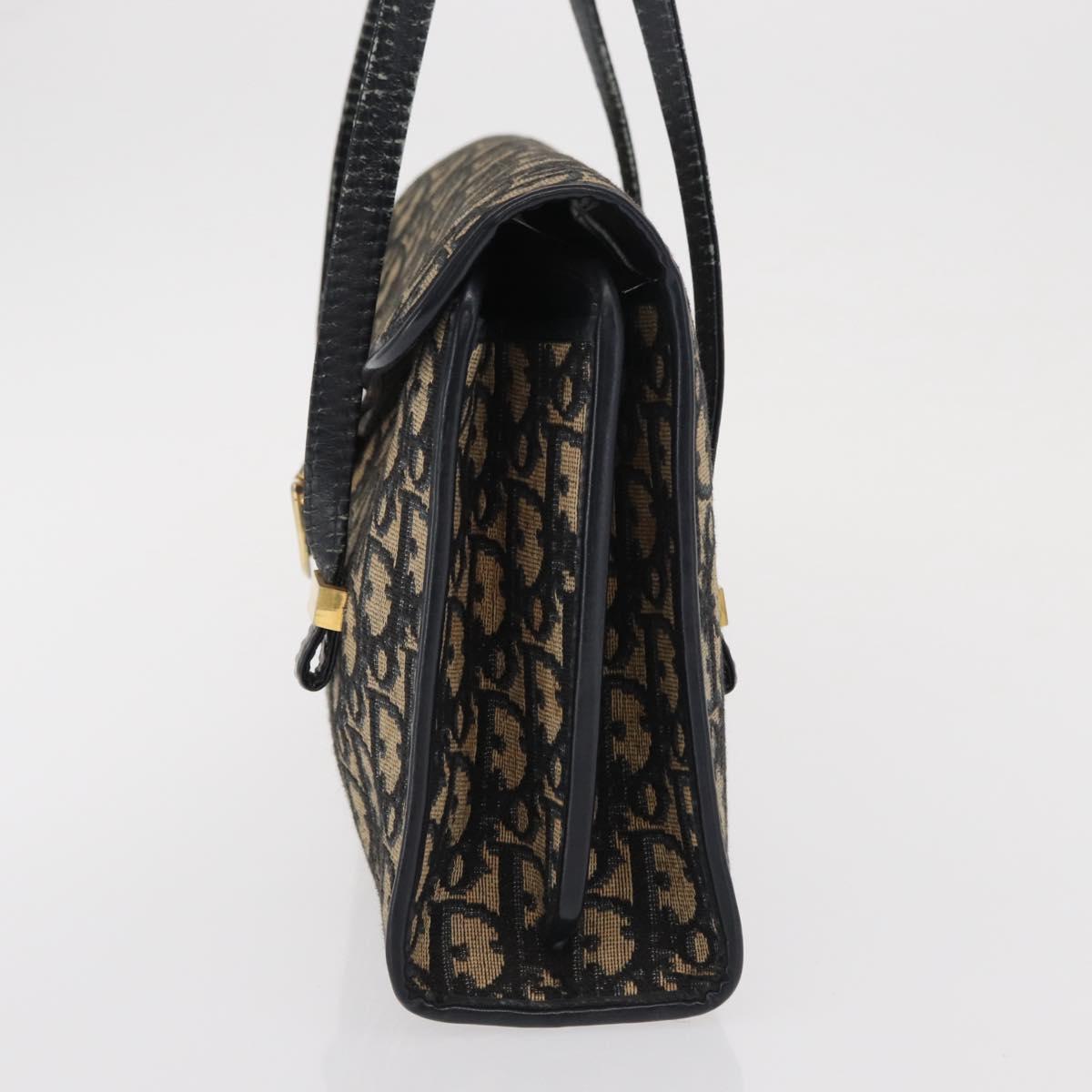 Christian Dior Trotter Canvas Hand Bag Navy Gold Auth 169605