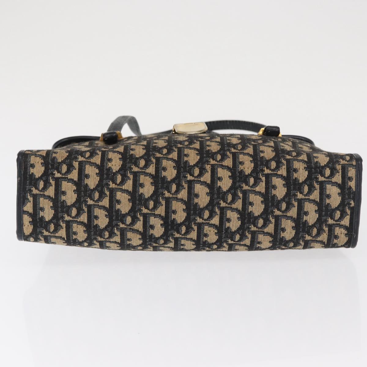 Christian Dior Trotter Canvas Hand Bag Navy Gold Auth 169605