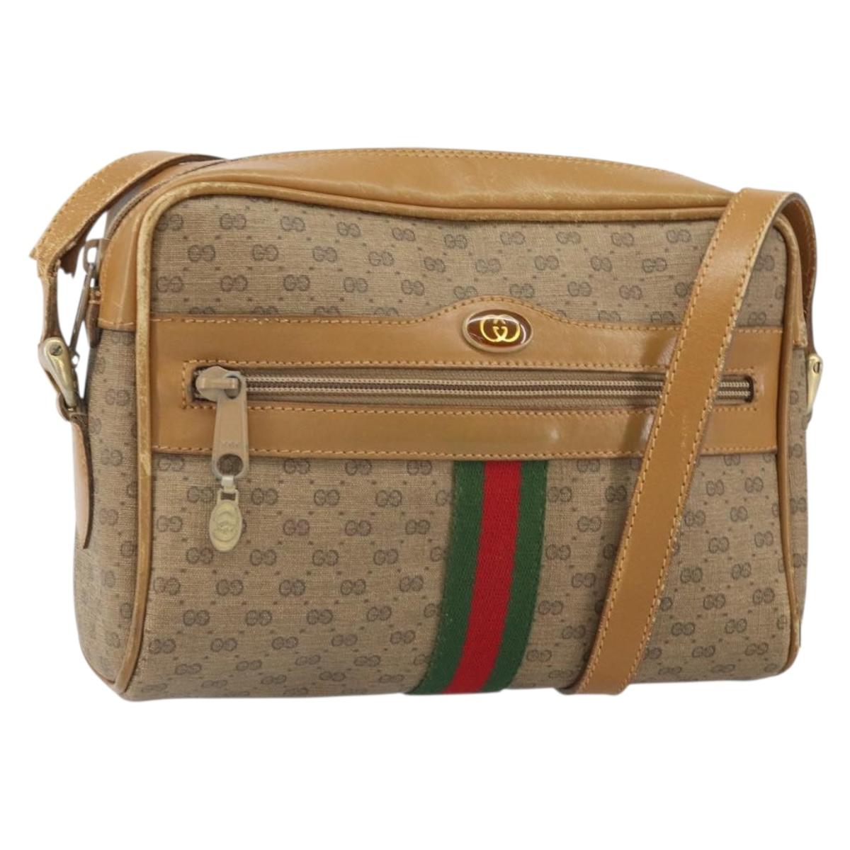 GUCCI Micro GG Supreme Web Sherry Line Shoulder Bag PVC Beige Gold Auth 169606