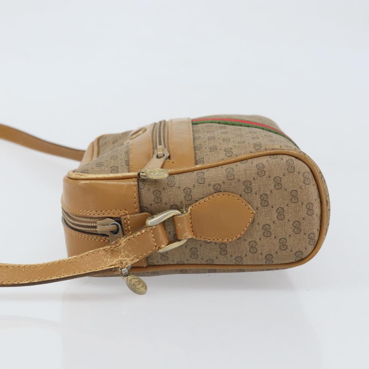GUCCI Micro GG Supreme Web Sherry Line Shoulder Bag PVC Beige Gold Auth 169606