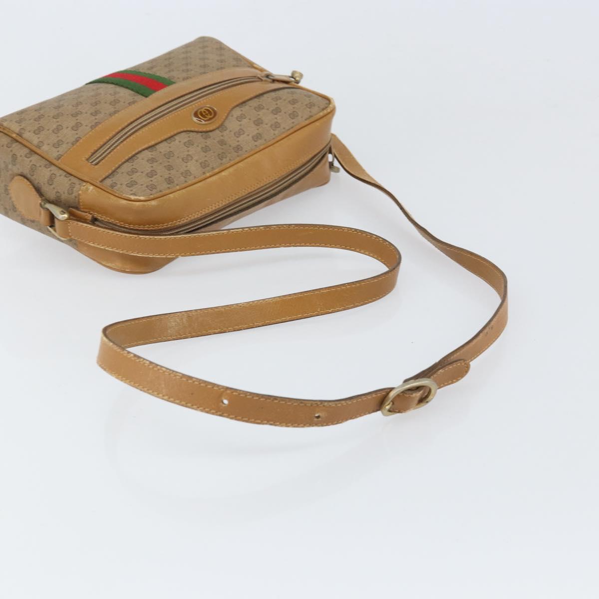GUCCI Micro GG Supreme Web Sherry Line Shoulder Bag PVC Beige Gold Auth 169606