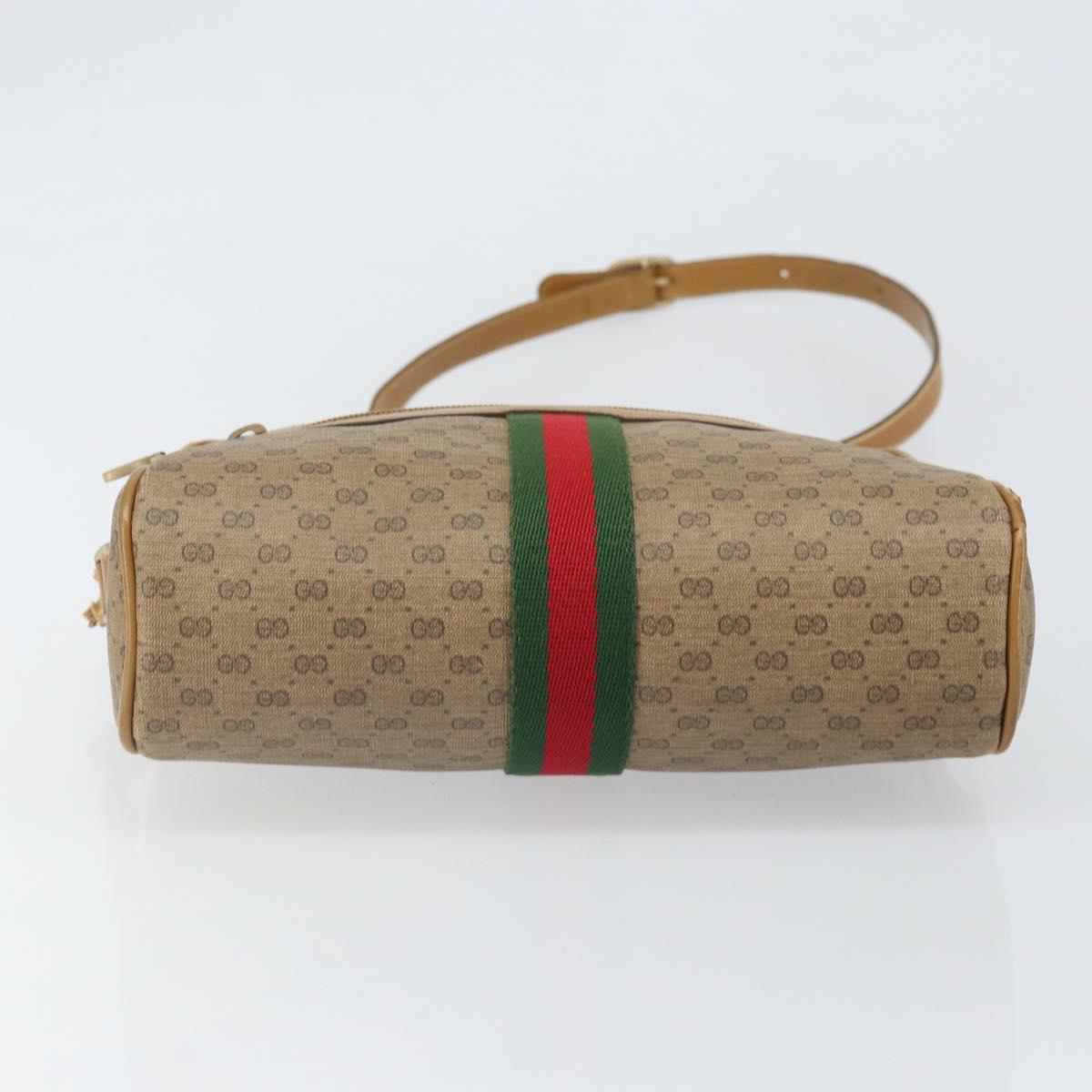 GUCCI Micro GG Supreme Web Sherry Line Shoulder Bag PVC Beige Gold Auth 169606