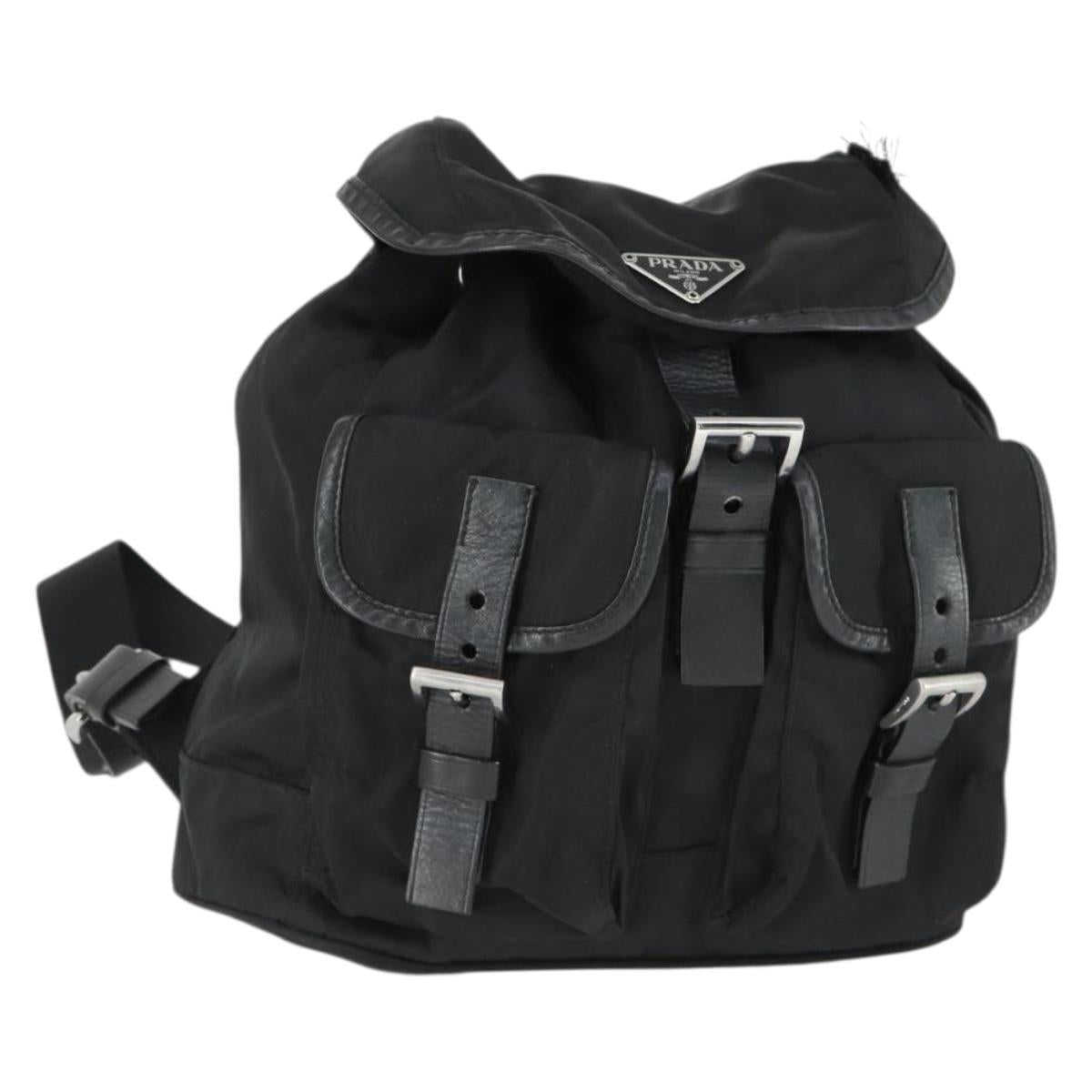 PRADA Backpack Nylon Black Silver Auth 169609