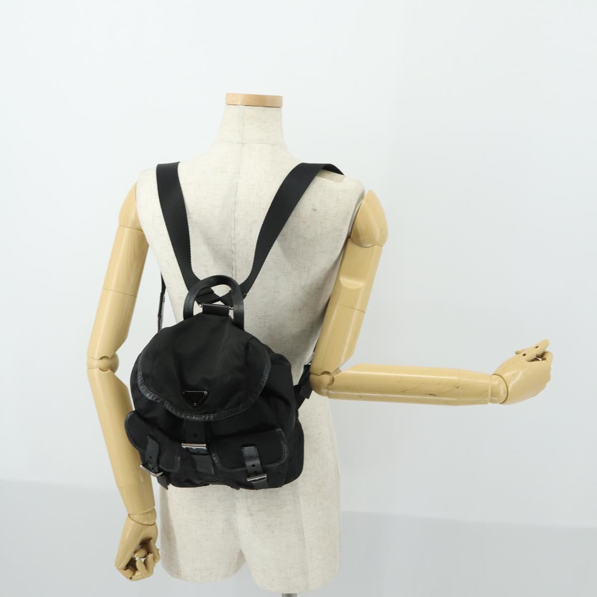 PRADA Backpack Nylon Black Silver Auth 169609