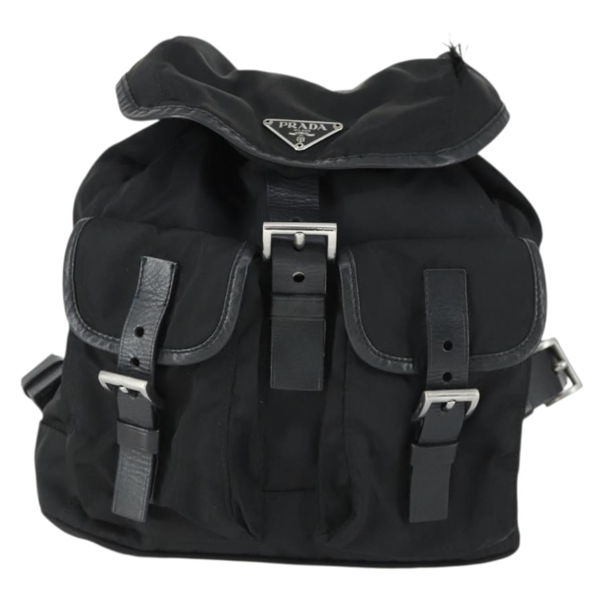 PRADA Backpack Nylon Black Silver Auth 169609