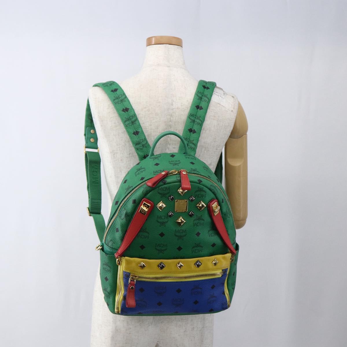 MCM Vicetos Logogram Backpack PVC Leather Multicolor Gold Auth 169613A
