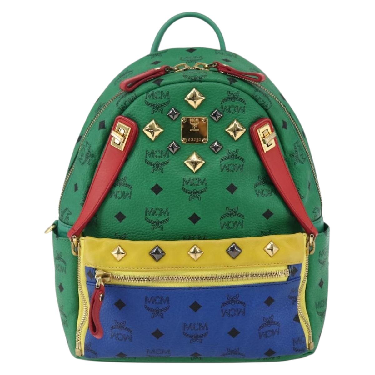MCM Vicetos Logogram Backpack PVC Leather Multicolor Gold Auth 169613A