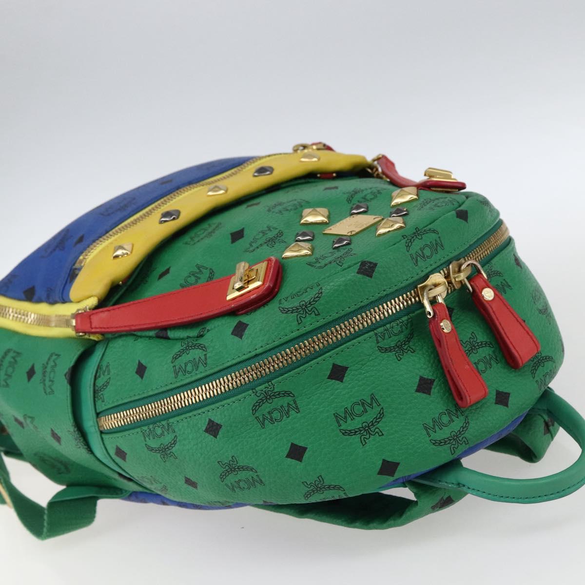 MCM Vicetos Logogram Backpack PVC Leather Multicolor Gold Auth 169613A