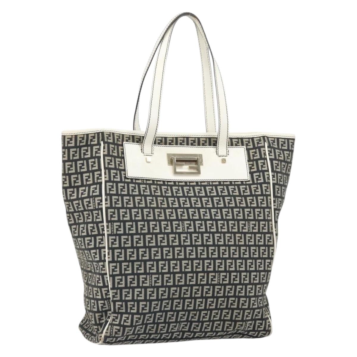 FENDI Zucchino Canvas Tote Bag Black Gold Auth 169614