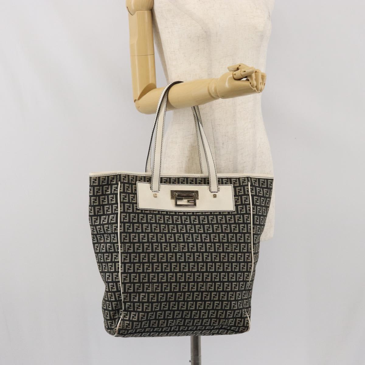FENDI Zucchino Canvas Tote Bag Black Gold Auth 169614
