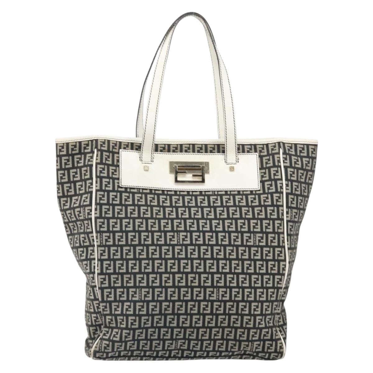 FENDI Zucchino Canvas Tote Bag Black Gold Auth 169614
