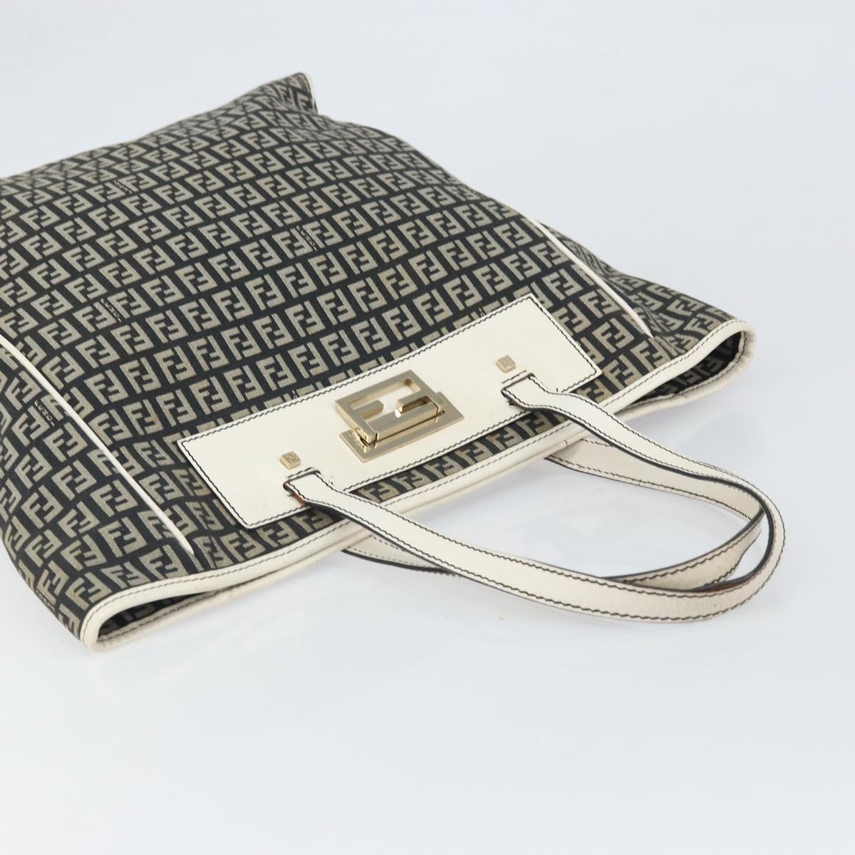 FENDI Zucchino Canvas Tote Bag Black Gold Auth 169614