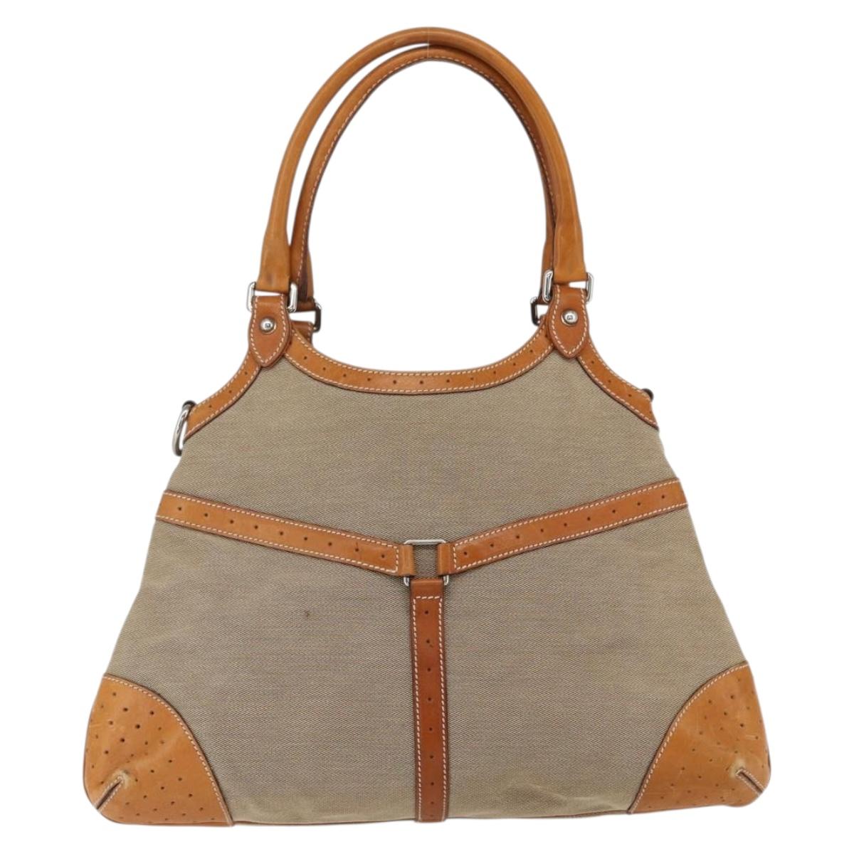 GUCCI Shoulder Bag Canvas Beige Silver 114875 Auth 169627