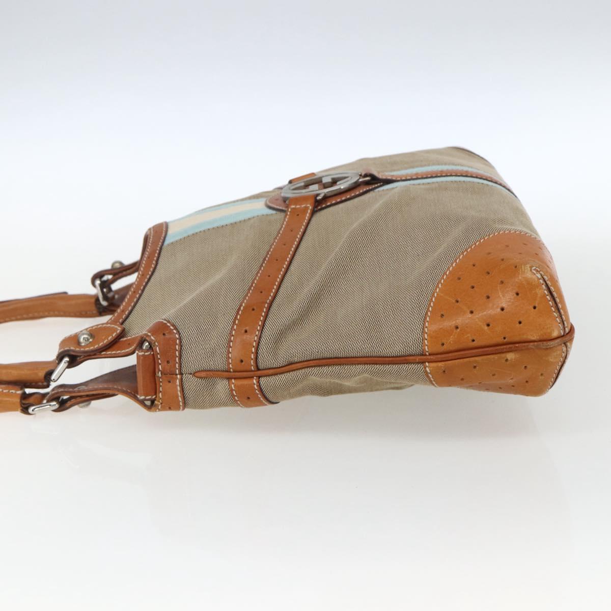 GUCCI Shoulder Bag Canvas Beige Silver 114875 Auth 169627