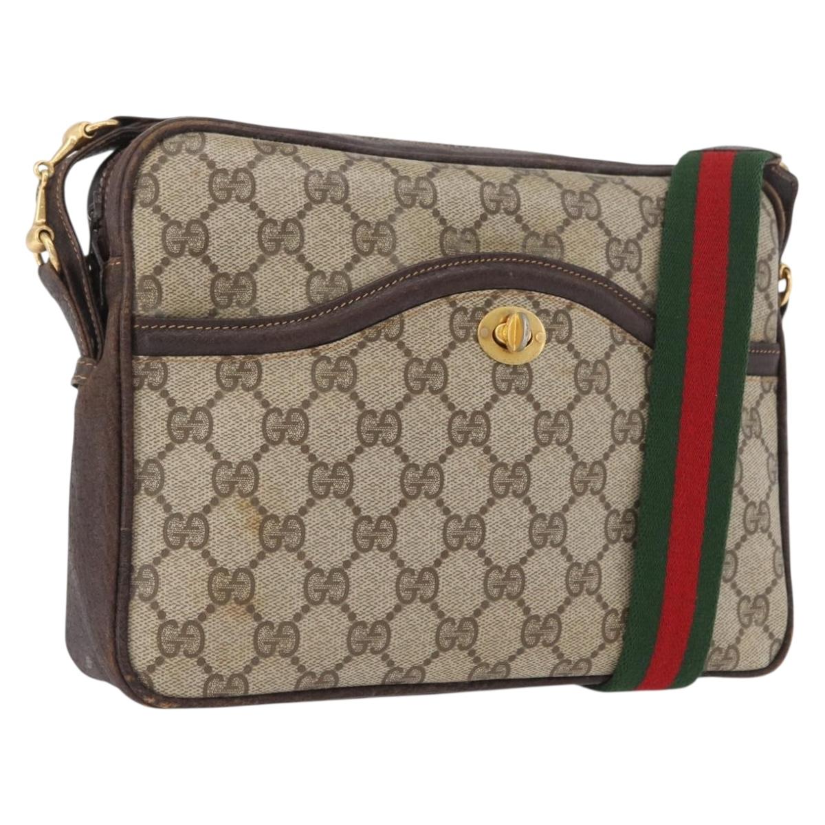GUCCI GG Supreme Horsebit WebSherry Line Shoulder Bag PVC Beige Gold Auth 169629