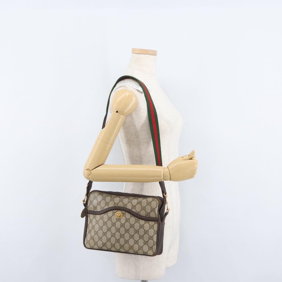 GUCCI GG Supreme Horsebit WebSherry Line Shoulder Bag PVC Beige Gold Auth 169629