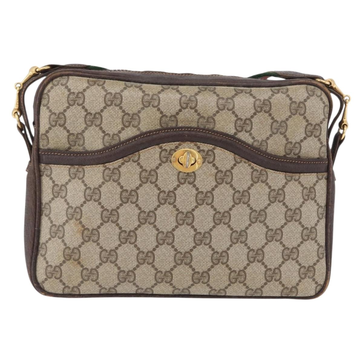GUCCI GG Supreme Horsebit WebSherry Line Shoulder Bag PVC Beige Gold Auth 169629