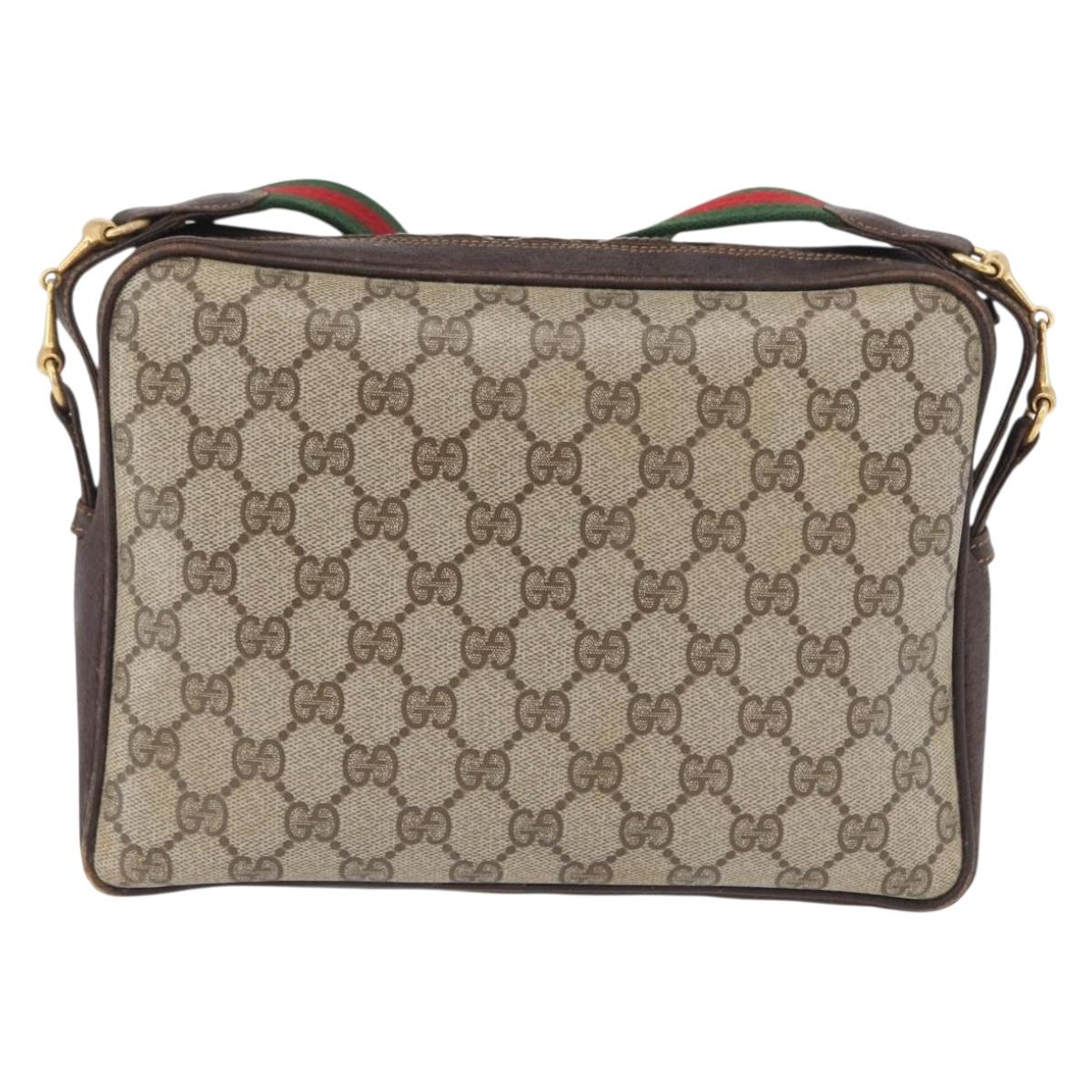 GUCCI GG Supreme Horsebit WebSherry Line Shoulder Bag PVC Beige Gold Auth 169629
