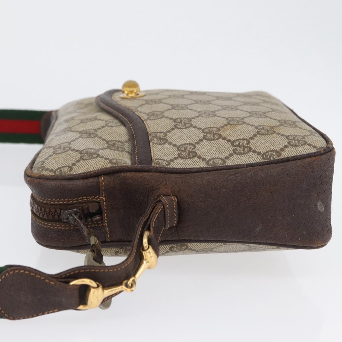 GUCCI GG Supreme Horsebit WebSherry Line Shoulder Bag PVC Beige Gold Auth 169629
