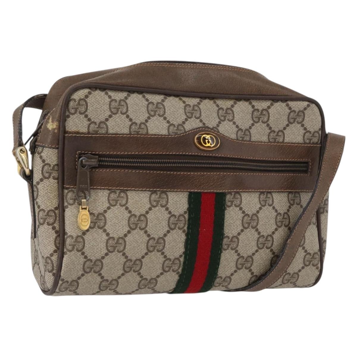 GUCCI GG Supreme Web Sherry Line Bag PVC Beige Gold 68 02 004 Auth 169630