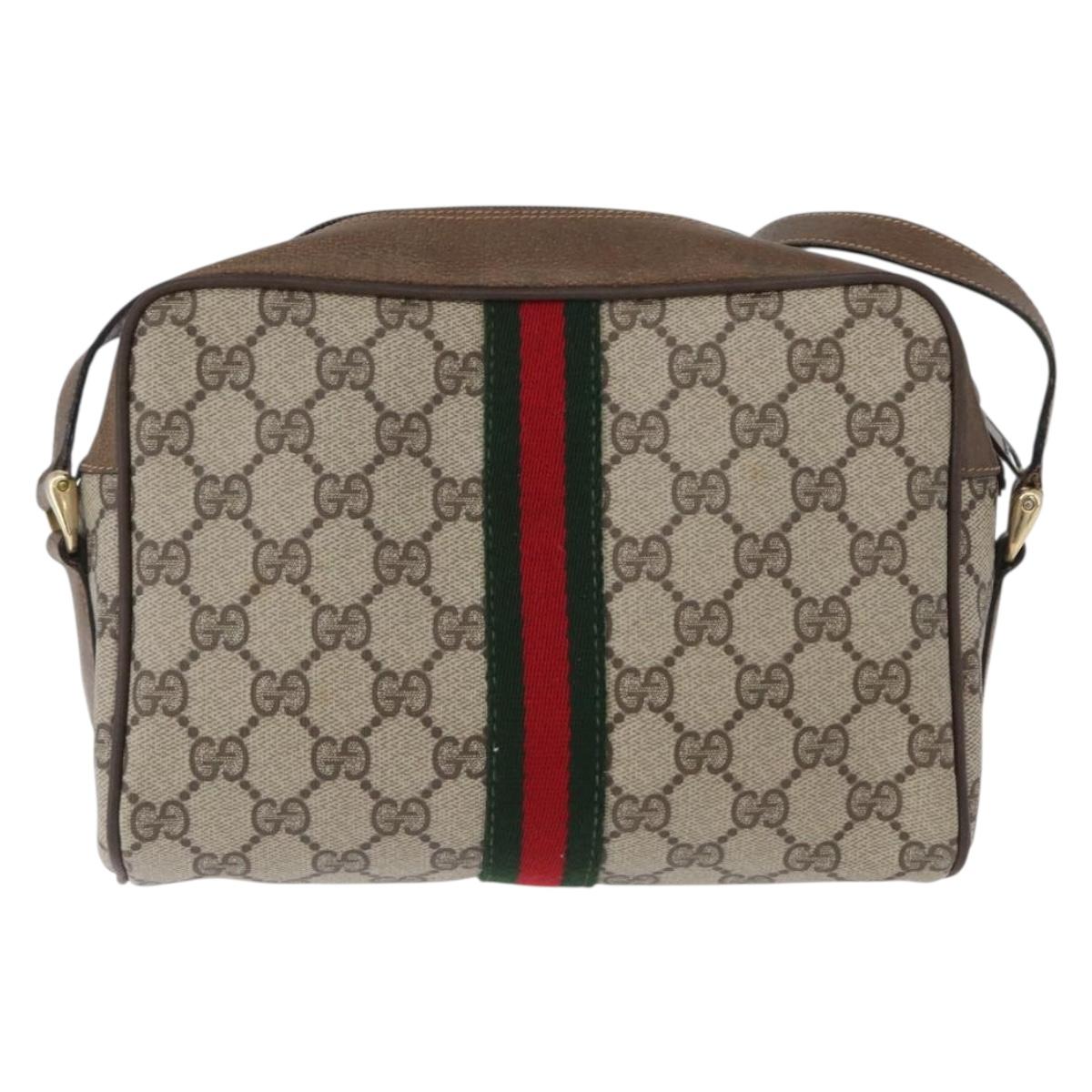 GUCCI GG Supreme Web Sherry Line Bag PVC Beige Gold 68 02 004 Auth 169630