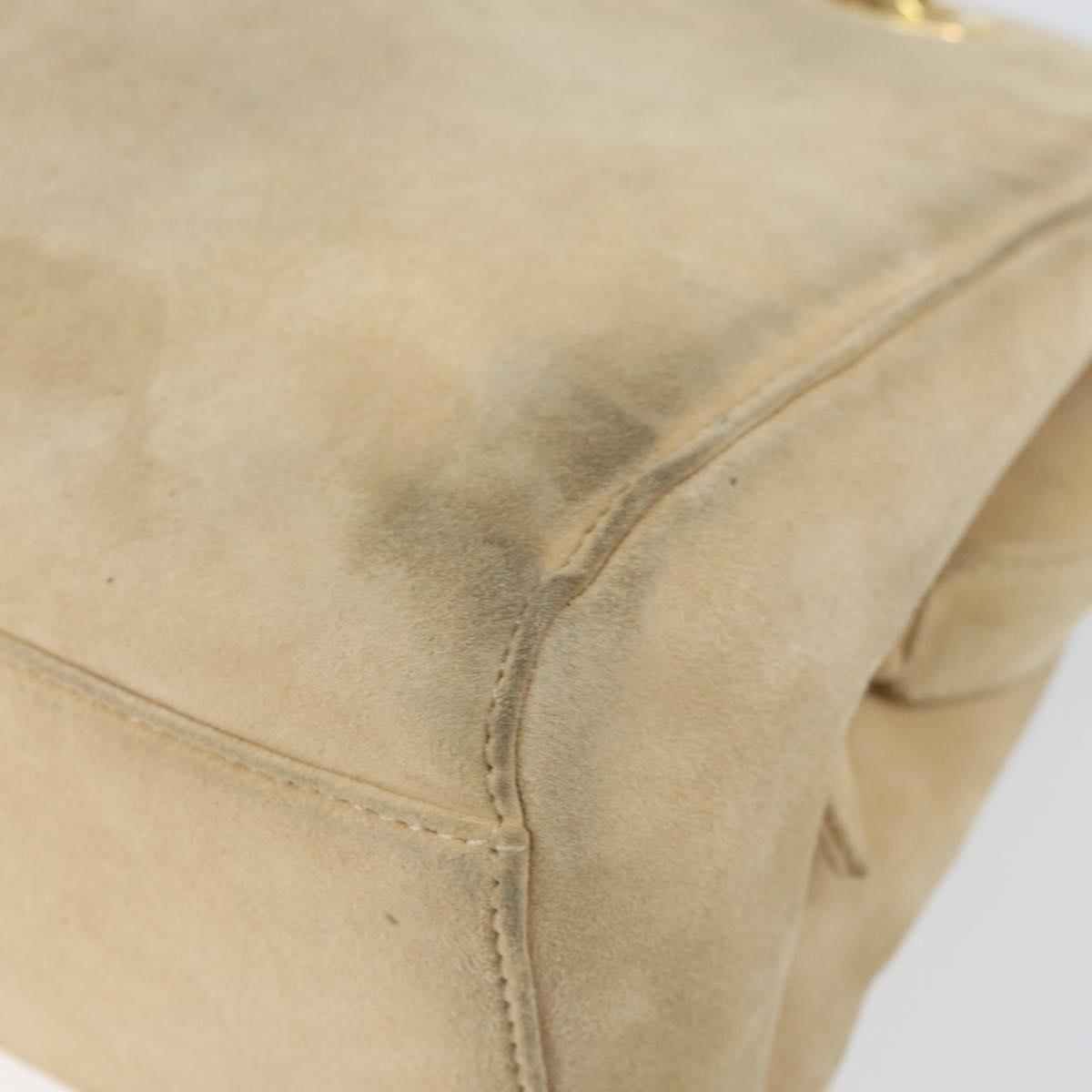 PRADA Chain Shoulder Bag Suede Beige Gold Auth 169631