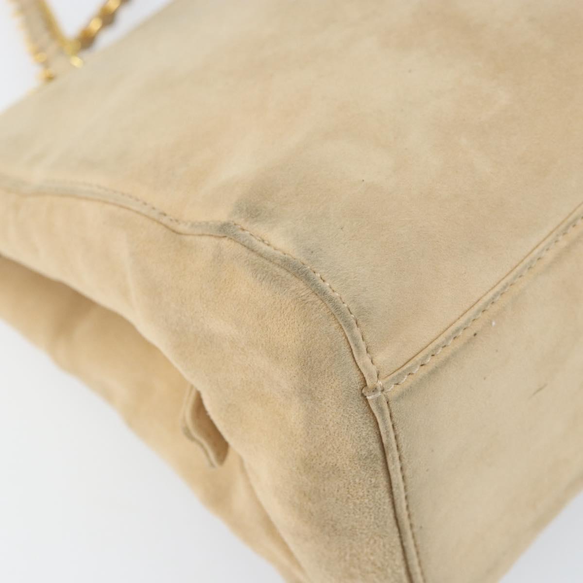 PRADA Chain Shoulder Bag Suede Beige Gold Auth 169631