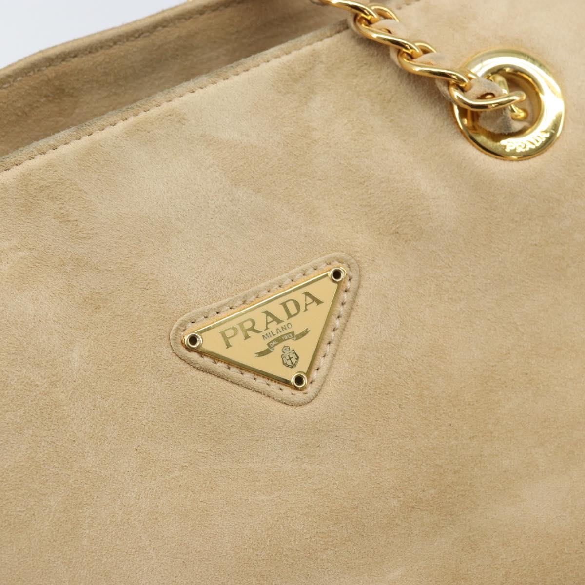 PRADA Chain Shoulder Bag Suede Beige Gold Auth 169631