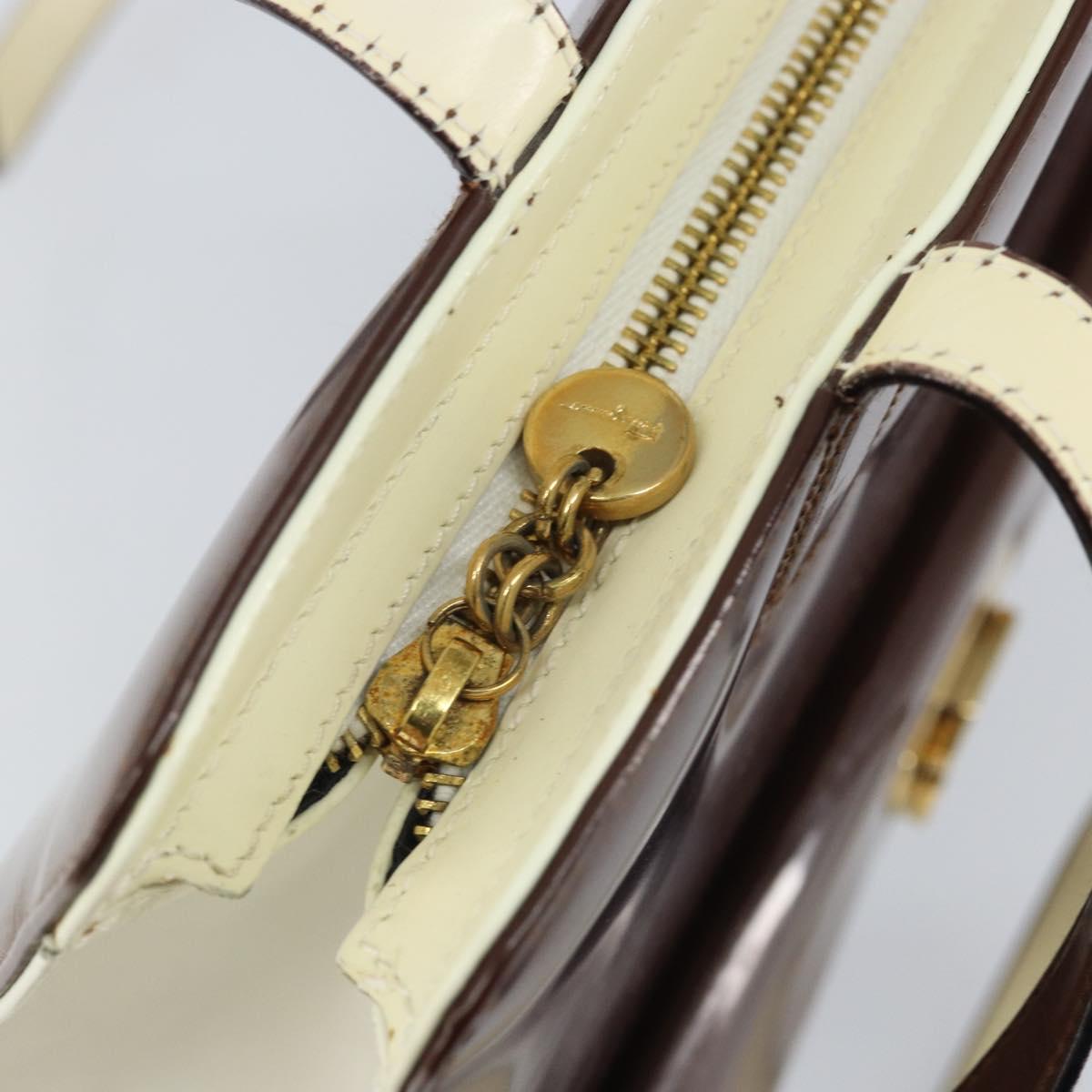 Salvatore Ferragamo Gancini Tote Bag Patent leather Brown Gold Auth 169637