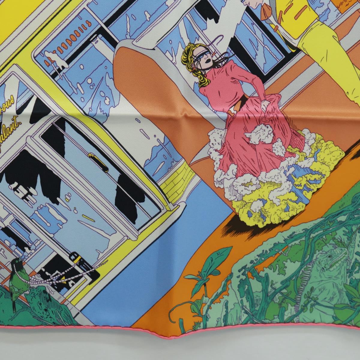 HERMES Carre 70 Scarf ""Rendez Vous Galant"" Silk Multicolor Auth 169638M