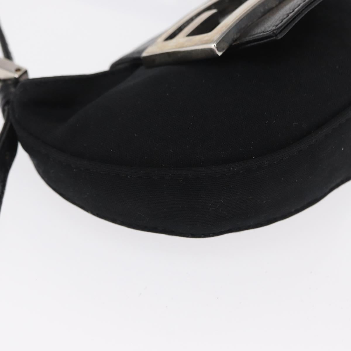 FENDI Mini Croissant Hand Bag Nylon Black Silver Auth 169646