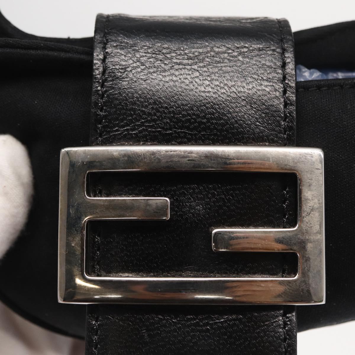 FENDI Mini Croissant Hand Bag Nylon Black Silver Auth 169646