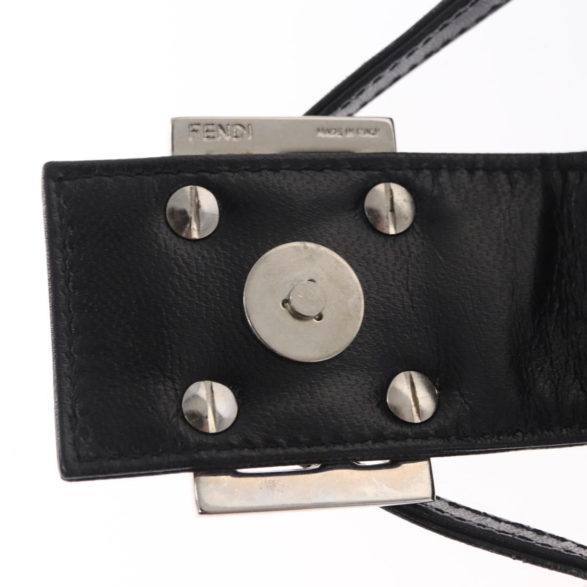 FENDI Mini Croissant Hand Bag Nylon Black Silver Auth 169646