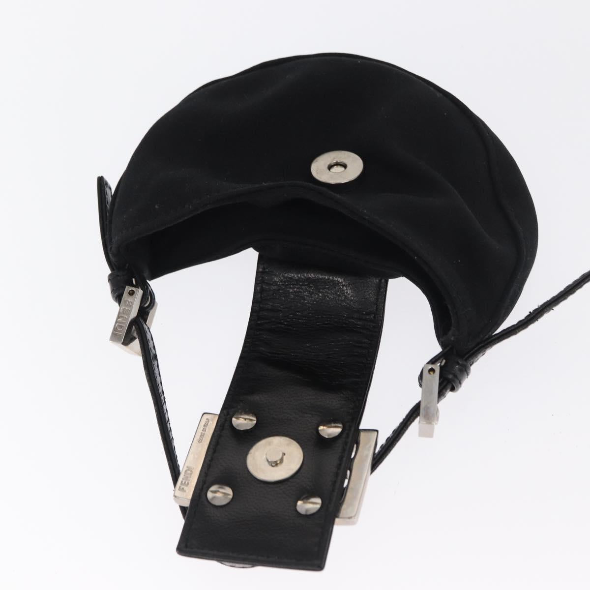 FENDI Mini Croissant Hand Bag Nylon Black Silver Auth 169646