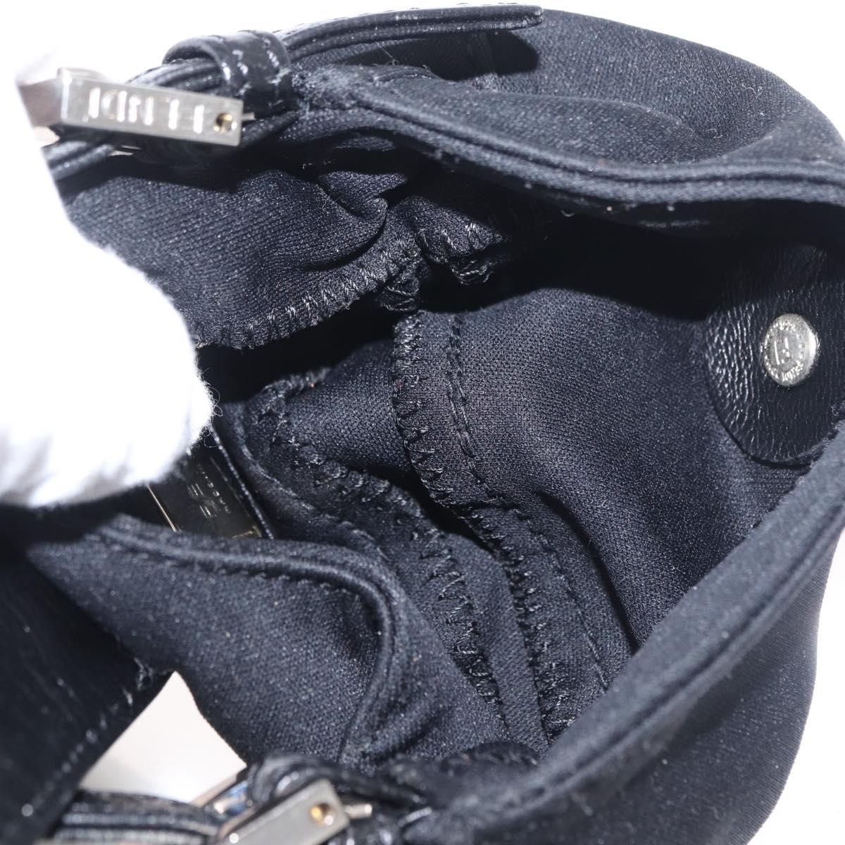 FENDI Mini Croissant Hand Bag Nylon Black Silver Auth 169646