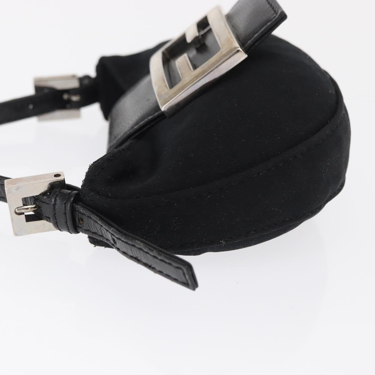 FENDI Mini Croissant Hand Bag Nylon Black Silver Auth 169646