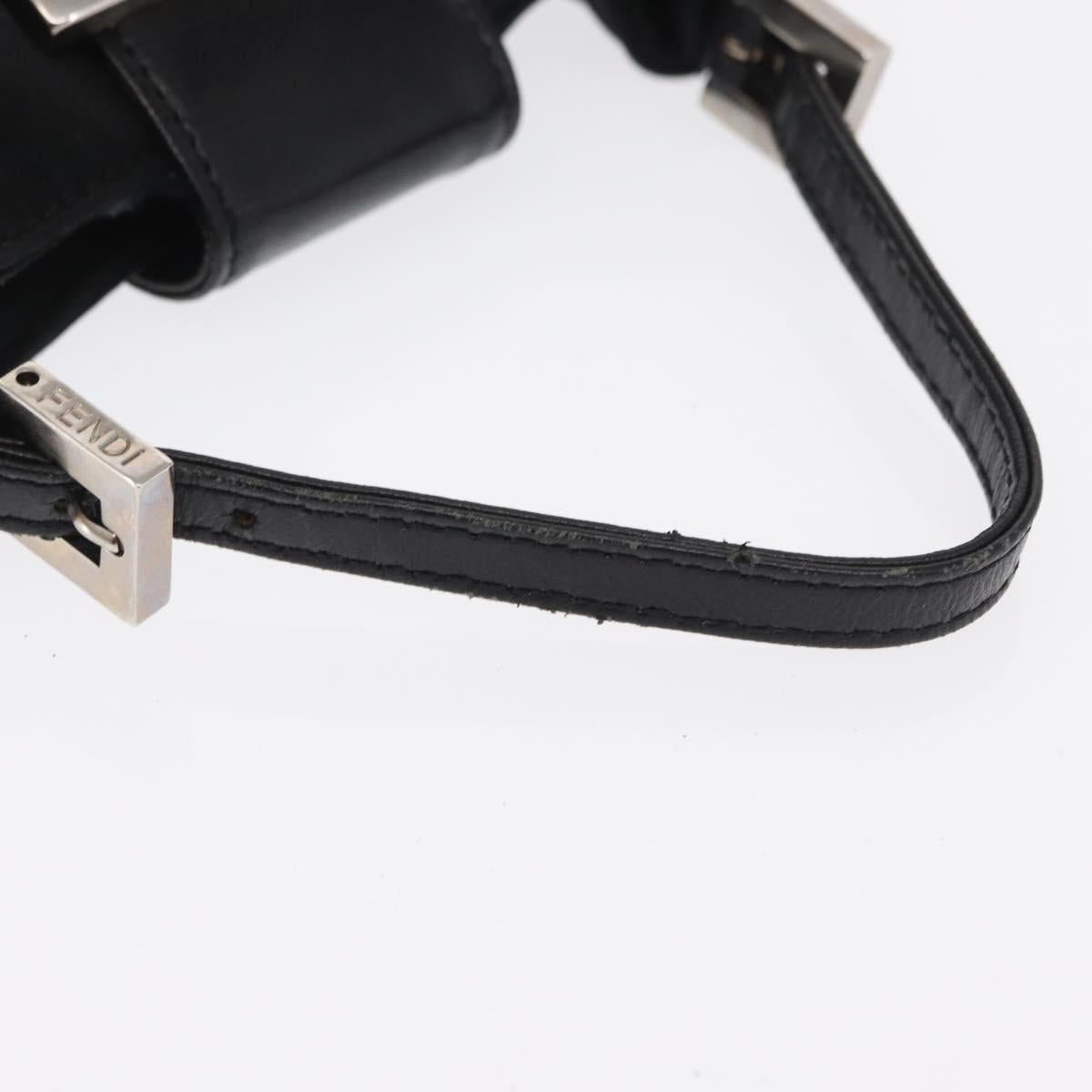 FENDI Mini Croissant Hand Bag Nylon Black Silver Auth 169646