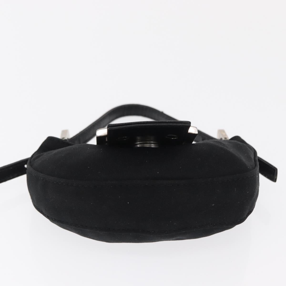 FENDI Mini Croissant Hand Bag Nylon Black Silver Auth 169646