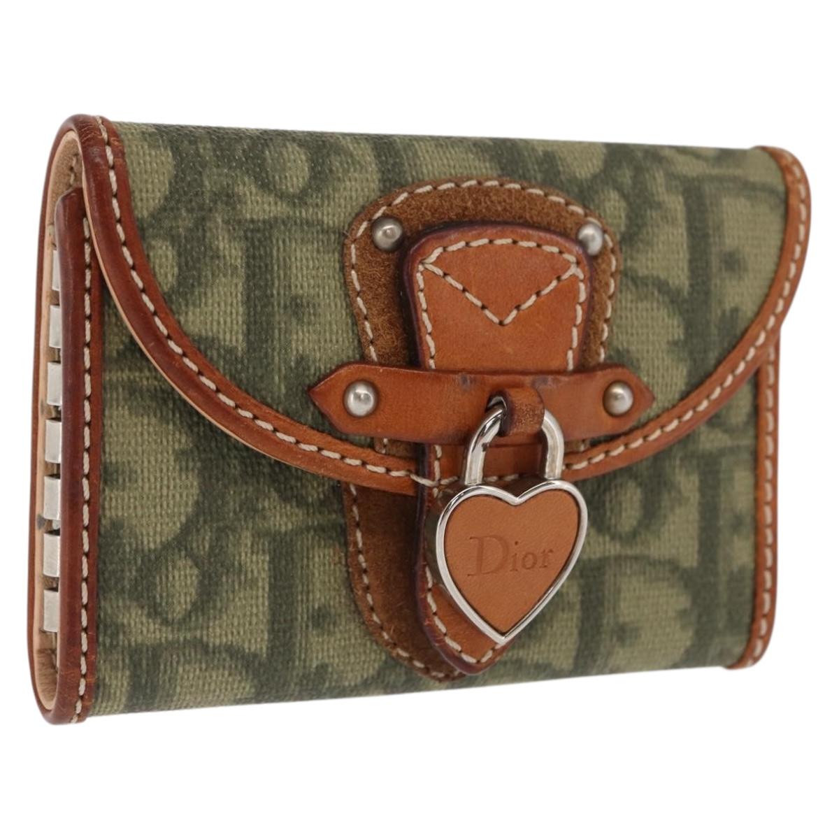Christian Dior Trotter Romantic Key Case PVC Khaki Silver Auth 169647V