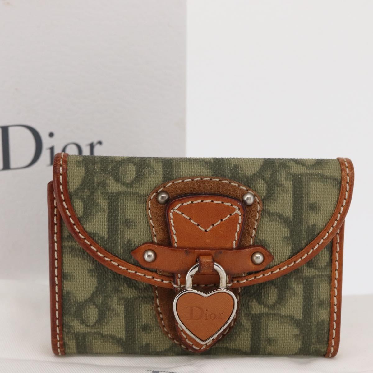 Christian Dior Trotter Romantic Key Case PVC Khaki Silver Auth 169647V