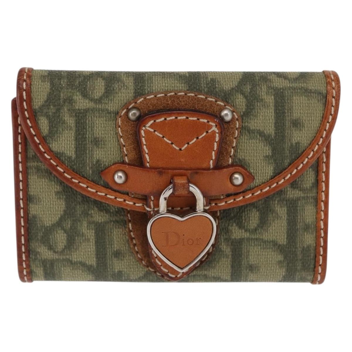 Christian Dior Trotter Romantic Key Case PVC Khaki Silver Auth 169647V