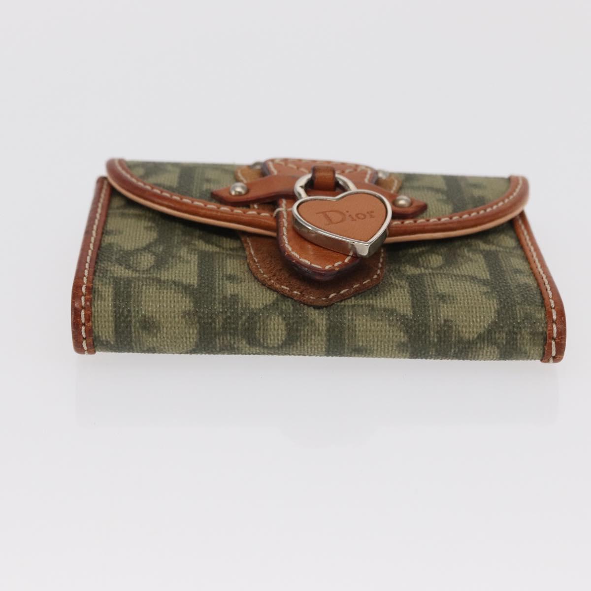 Christian Dior Trotter Romantic Key Case PVC Khaki Silver Auth 169647V