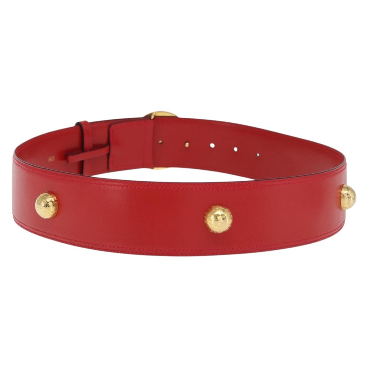 CELINE Belt Leather 36.6"" Gold Red Auth 169651V