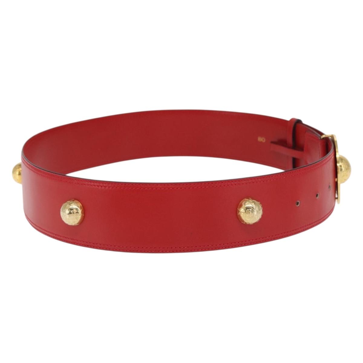 CELINE Belt Leather 36.6"" Gold Red Auth 169651V