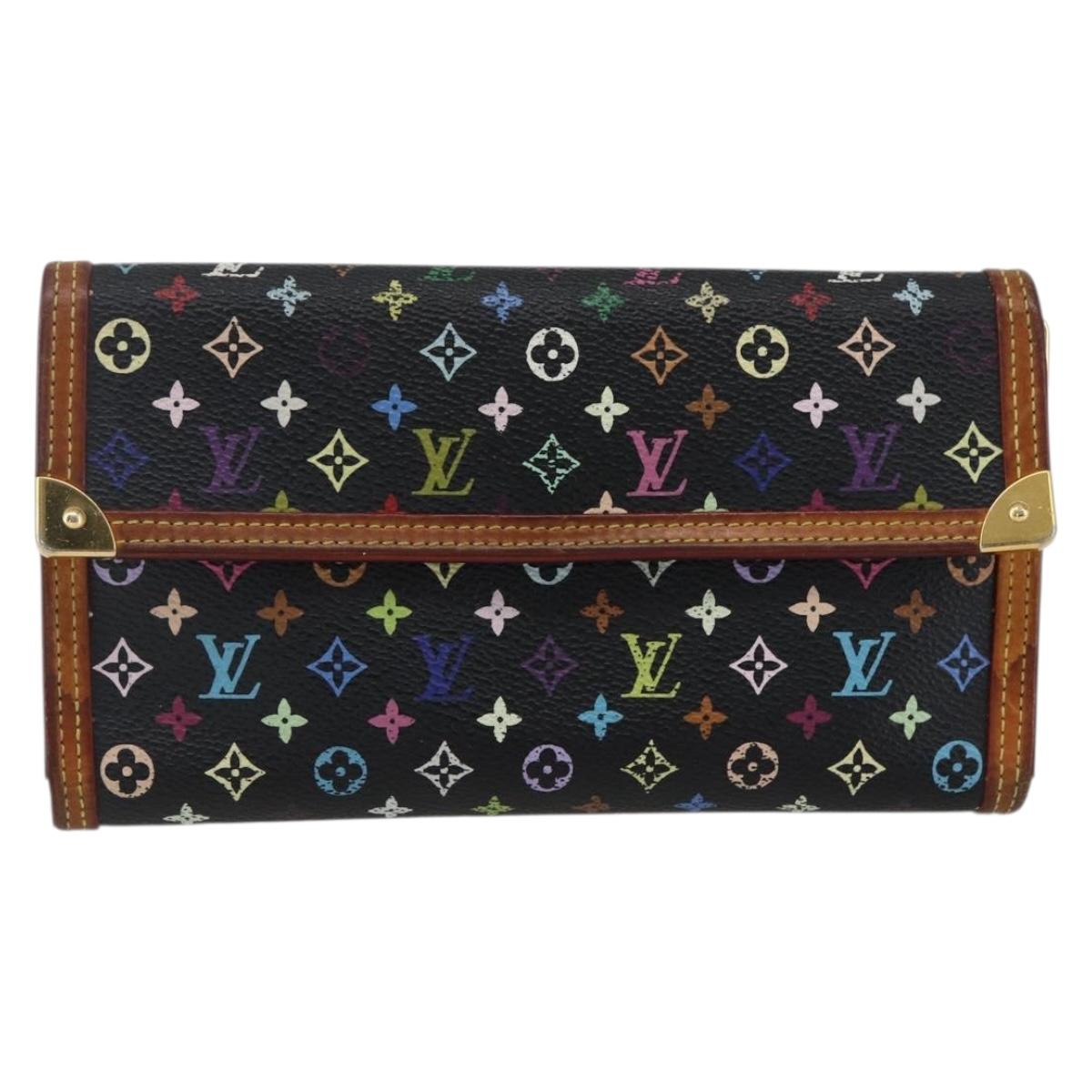 LOUIS VUITTON Monogram Multicolor Porte Tresor Wallet Black M92658 Auth 169654