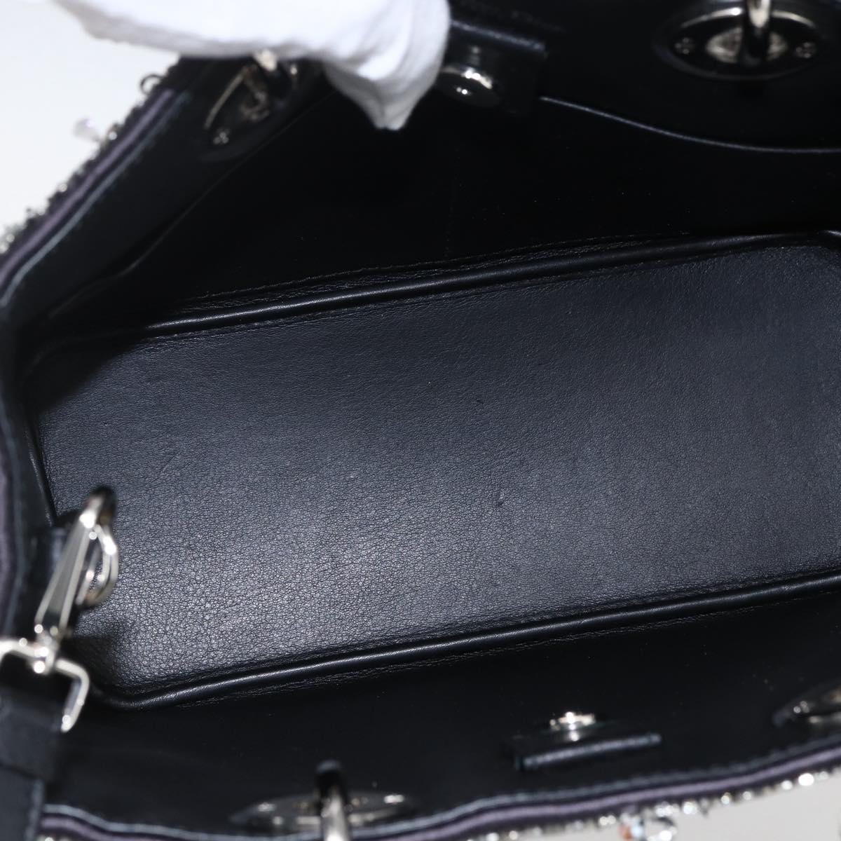 Christian Dior Sequin Lady Dior Hand Bag Leather 2way Black Silver Auth 169660SM