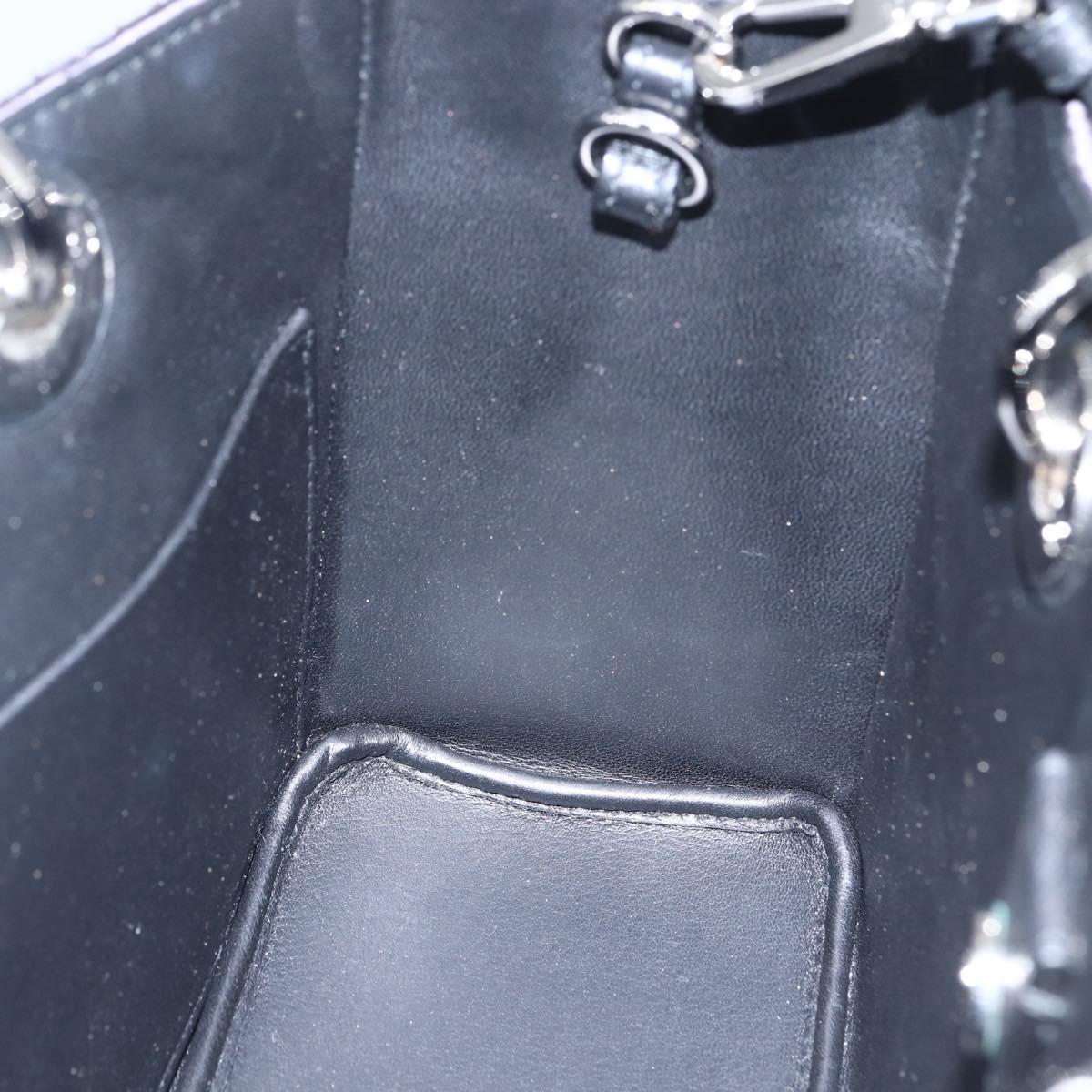 Christian Dior Sequin Lady Dior Hand Bag Leather 2way Black Silver Auth 169660SM