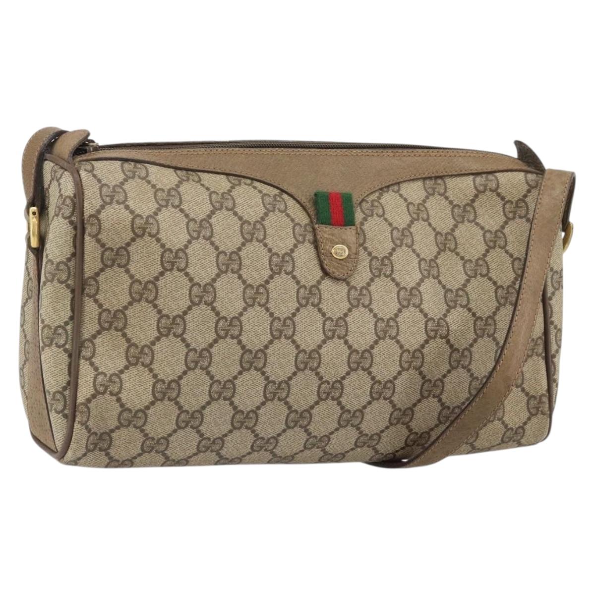 GUCCI GG Supreme Web Sherry Line Bag PVC Beige Gold 89 02 017 Auth 169674