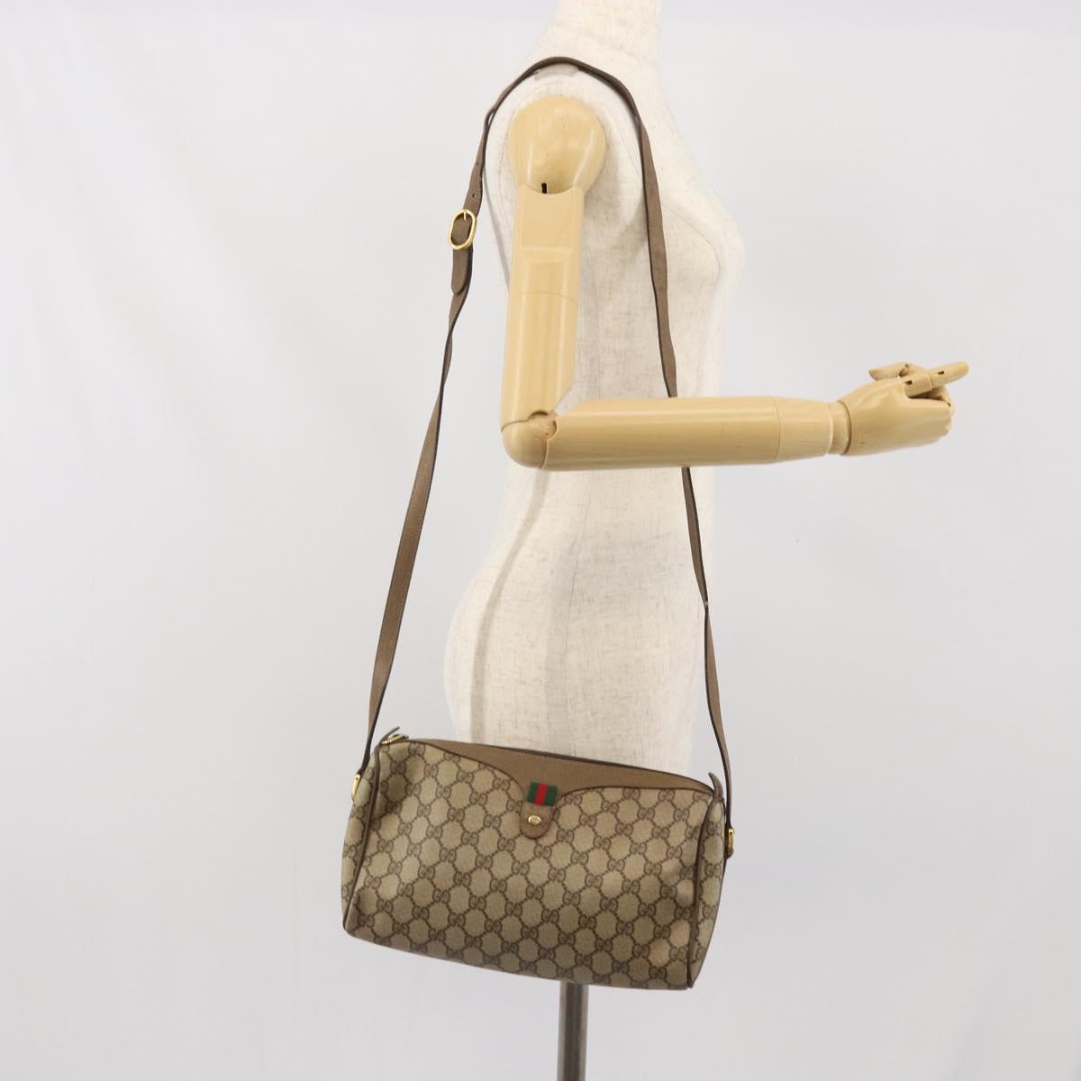 GUCCI GG Supreme Web Sherry Line Bag PVC Beige Gold 89 02 017 Auth 169674